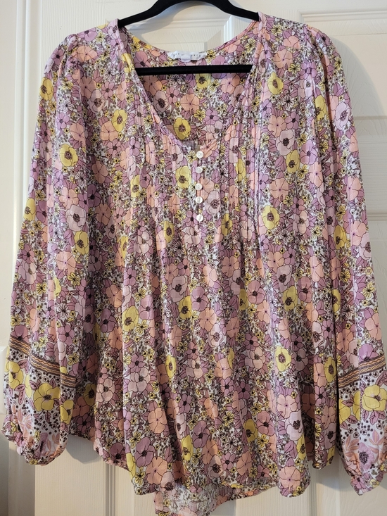 Jane and Delancey Tops - Pink and Yellow Floral Peasant Blouse